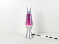 Complete assembled lava lamp plugged in showing color contrast