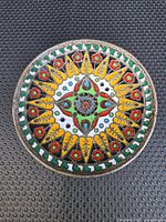 Top view of cloisonné dish showing full pattern