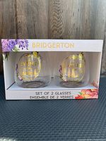 Front view of boxed Bridgerton set with both glasses visible