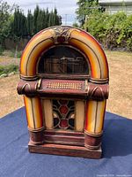 Front view of jukebox storage cabinet