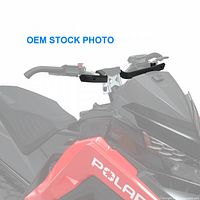 OEM stock image showing installed Polaris handguard mount on vehicle handlebars