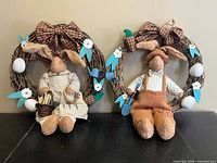 Both felt rabbit wreaths side by side