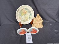Group shot of large Pope John Paul II plate, two small portrait plates, and Pietà figurine