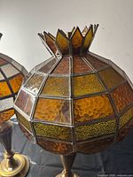 Close view of stained glass shade showing color and texture