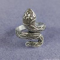 front view of snake wrap ring showing head and coiled body