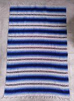 Full view of unfolded striped blanket showing color pattern and fringe