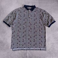 Full front view of striped Tabasco Golf Team polo shirt