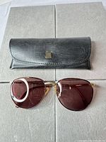 Front view of sunglasses and case