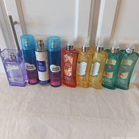 All nine body mists lined up showing fronts and sizes
