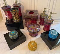 Entire nine-piece mosaic glass vanity set displayed together