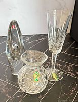 Group shot showing Waterford vase, Waterford flute, Iittala sculpture
