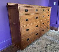 Oblique front view showing drawer arrangement and hardware