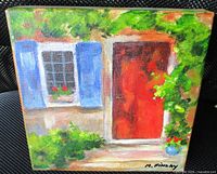 Front view of square canvas painting signed M. Finlay