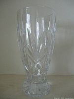 Full view front of clear cut glass vase