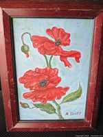 Front view showing entire framed poppy painting and signature