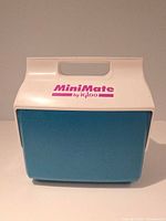 Front view showing MiniMate by Igloo logo on white lid and blue body