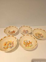 All five Bunnykins bowls displayed top view