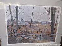 Full view of framed print under glass