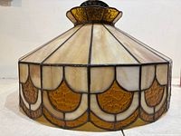 Side view of stained glass shade showing glass pattern and colors