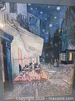 Close view of artwork showing café scene detail and matting