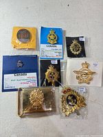 Group shot of all eight Canadian military insignia items
