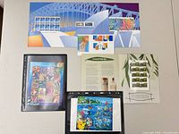 Overview of six stamp sheets laid out