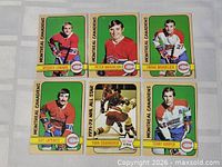 Front view of six Topps 1972-73 Montreal Canadiens cards arranged in two rows