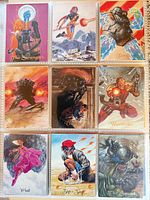 Fronts of nine 1994 Ultraverse trading cards in plastic sleeve