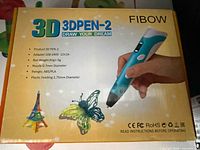 Box of FIBOW 3D Pen-2 showing product image and specifications