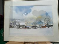 Front view of framed watercolour showing artwork, mat and frame