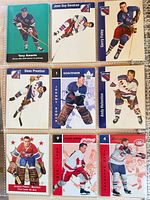 Binder page with nine Topps Heritage cards featuring Amonte, Gendron, Foley, Prentice, Bower, Hebenton, Plante, Howe, Béliveau