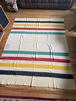 Full view of blanket laid flat showing overall pattern and colours