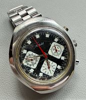 Front view of Schild chronograph showing dial, hands, and sub-dials