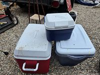 Top view of three coolers together showing sizes and colors