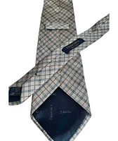 Entire tie front showing plaid pattern and label on keeper loop