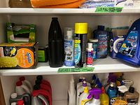 Shelf view showing all listed cleaning products