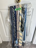 Front view of all ties on hanger inside plastic
