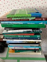 Stack of railway and Irish themed books side view