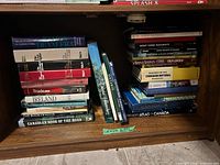 Full view of both stacks showing mixture of travel, history and rail books in cabinet