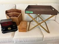 Full lot showing tray table, magazine holder and three boxes