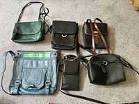 All six bags laid out showing fronts, colors and styles