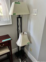 Floor and table lamps together showing relative sizes and shades