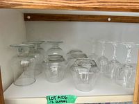 All 12 glasses inverted on shelf showing counts and styles