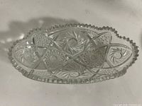 Top view of cut crystal celery dish showing pattern