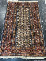Full view of Persian rug showing overall design and fringe