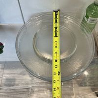 Top view of glass charger showing texture and diameter measurement