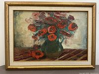 Front view of framed oil on board painting showing complete artwork and frame