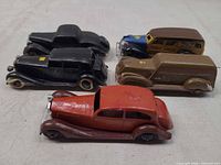 Top view of all five cars showing colors and overall condition