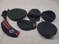 Front view of six headwear items