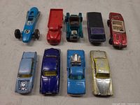 Top view of all nine vehicles arranged in two rows